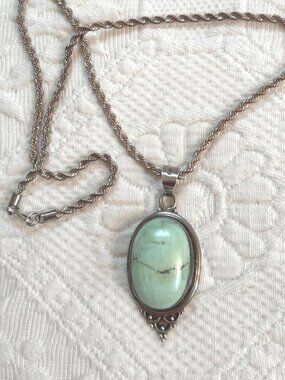 vintage turquoise sterling pendant necklace with chain 925
